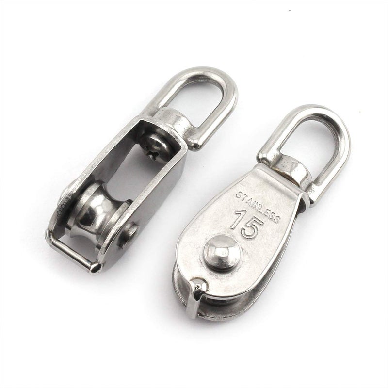 JCBIZ 2-Pack M15 Single Pulley Block Stainless Steel Heavy Duty Hardware Single Wheel Swivel Rigging Lifting Wheel Fixed Pulley for Wire Rope Loading 35kg - Image 1